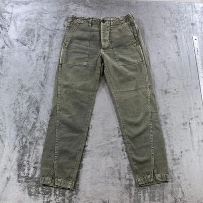 Pantalones AMO Mujer 25 Verde Ejército Twist Lino Algodón Utilitario Carga Pierna Cónica Foto 1 de 4