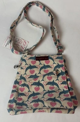 Bolso Bandolera Mensajero Pequeño Bungalow 360 Lona Estampado Corazón Delfín Nuevo con Etiquetas Foto 1 de 4