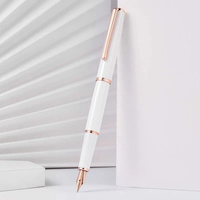 Pluma Estilográfica HongDian 920 Metal Blanco, Chapada en Oro Rosa Plumín Extra Fino Suave... Foto 1 de 4