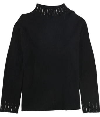 Alfani Womens Embellished High Neck Pullover Sweater, Black, XX-Large - Image 1 of 2