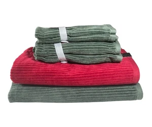 Eddie Bauer 6 Pc Bath Hand Fingertip Towel Set 100% Cotton Velour Green Red New - Picture 1 of 4