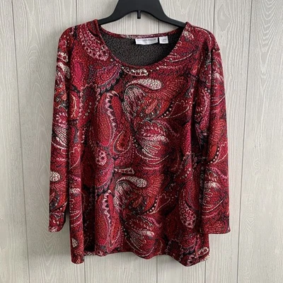 Sag Harbor Pink Red Print Embellished Tunic Top Size XL — 第 1/3 张图片