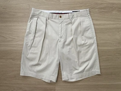 "Pantalones Cortos Polo Golf Ralph Lauren Para Hombre 32 Caqui Algodón Sarga Elastizados Plisados 9""" Foto 1 de 4