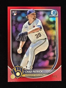Bowman Chrome Chad Patrick RC #28 2025 Rookie True Red Refractor 5/5 Brewers - Imagen 1 de 6