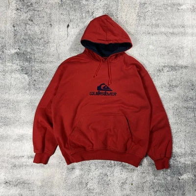 00s DE COLECCIÓN Quiksilver holgado rojo logotipo grande sudadera con capucha para hombre talla L Foto 1 de 4