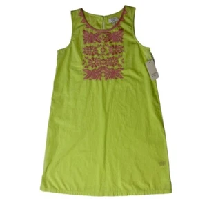 CROWN & IVY Girls A-Line Summer Dress Size 12 Lime Cotton Keyhole Embroidery NWT - Picture 1 of 13