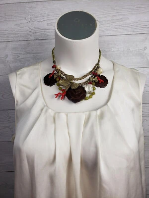 Collar Vintage Betsey Johnson Oro y Madera Roja Rosas Foto 1 de 4