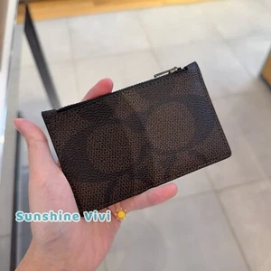 NWT Coach Zip Card Case In Blocked Signature Canvas CAB81 Walnut Tan - Picture 1 of 5