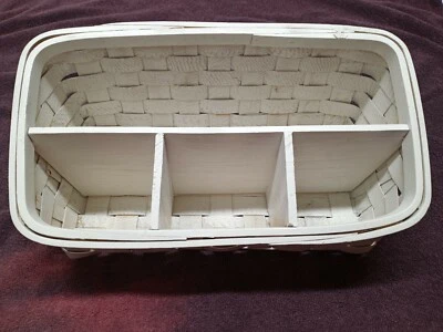 Vintage WHITE WICKER BASKET KITCHEN TABLE SEWING ROOM  - Image 1 of 4