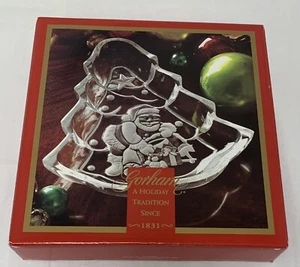 Gorham Crystal Santa Tree Candy Dish Christmas Decor North Pole Express 8.5" - Picture 1 of 4