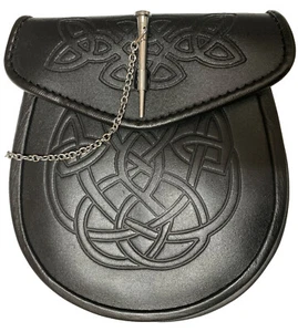 Cartera Escocesa Tradicional Esporrana Cuero Grano Patrón Celta 4 Kilts - Imagen 1 de 3