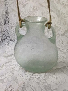 Vintage Rare, Blown Greenish Bubbled Glass Hanging Vase or Flask 8.5in x 6.5in - Picture 1 of 8