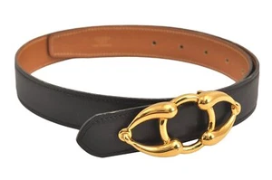 Authentic HERMES Leather Belt Reversible Size 75cm 29.5" Black Brown 4410M - Picture 1 of 10
