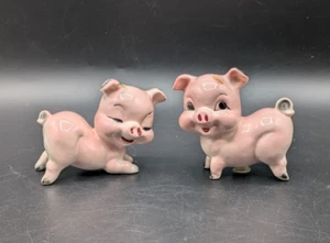 Vintage Rosa Keramik Schweine Salz und Pfefferstreuer Set Handbemalt 3,5" - Bild 1 von 8