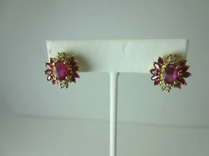 18k Yellow Gold 2.00 ct Ruby and Diamond Earrings 3.32 ct TW - Picture 1 of 9