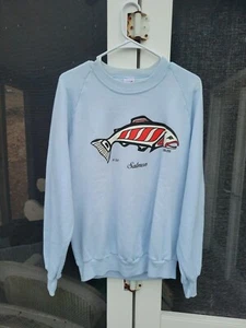 Vintage Jerzees By Russell Alaska Salmon Fishing Tee T Shirt Sweatshirt L 80s - Picture 1 of 12