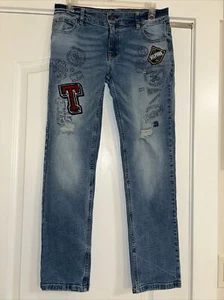 Youth Boys Tommy Hilfiger Revolution Slim Distressed Patched Blue Jeans Size 16 - Picture 1 of 10