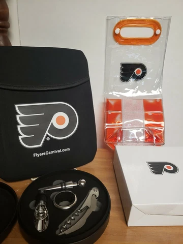 Philadelphia Flyers Carnival Gift Bag Set of Wine Bottle Holder, Bar Tool Kit Cover