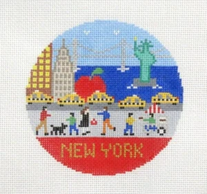 Doolittle Stitchery New York City NYC Travel Rd Handpainted Needlepoint Canvas - Picture 1 of 1