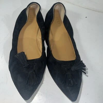 Zapatos planos de ballet con borla de gamuza negra J Crew para mujer talla 9 punta sin cordones Foto 1 de 4