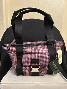 NWT Ralph Lauren Medium Top Zip Nylon Houndstooth Purse Handbag Tote Purple NEW - Picture 1 of 4
