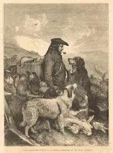 Scotch game keeper - by R. Ansdell - Exhibition of. Hunting 1855 old print - Picture 1 of 1