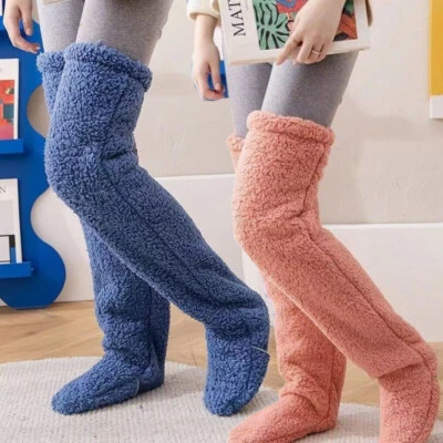 Winter Cute Cozy Socking Furry Long Sock Slippers Leg Warmer Cover Knee Socks UK