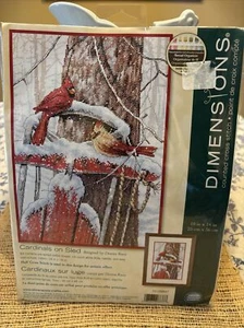 Dimensions 08837 Cardinals on Sled Counted Cross Stitch Kit 10" X 14" Donna Race - Picture 1 of 3