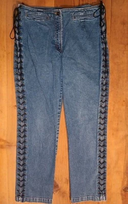 Pantalones de mezclilla Newport News de colección años 90 para mujer 16 con cordones laterales de pierna recta lavado medio   Foto 1 de 4