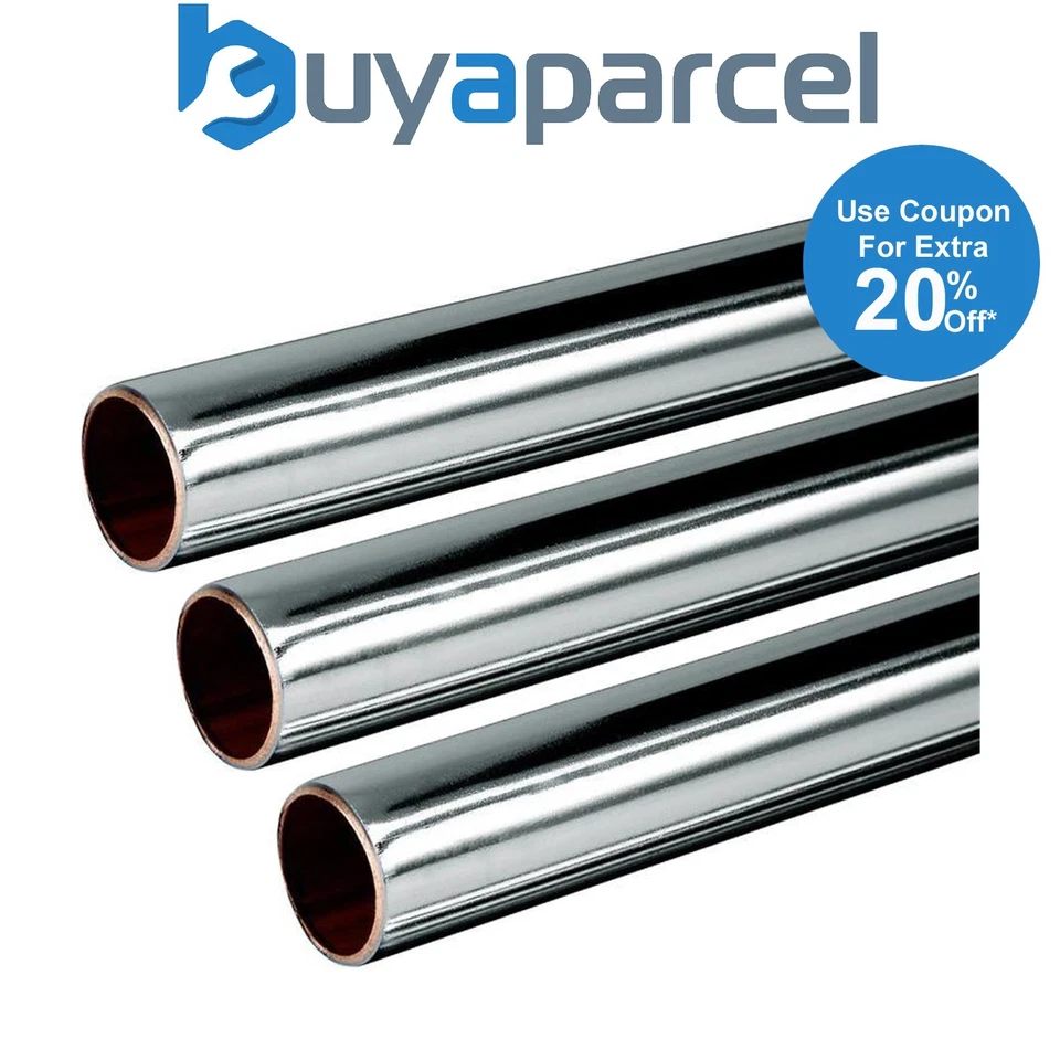 BUYAPARCEL Chrome Plated Copper Tube 22mm 3x 1m Length BS EN1057 R250 British Copper 3.0m