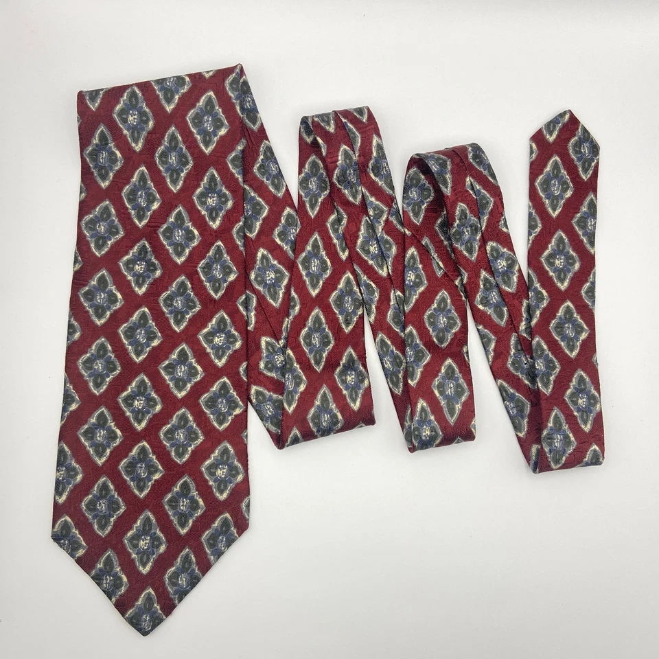 Via Manzoni 男式意大利丝绸领带 - 勃艮第红色灰色 - 宽 - 56.5 英寸 x 4 — 第 1/4 张图片