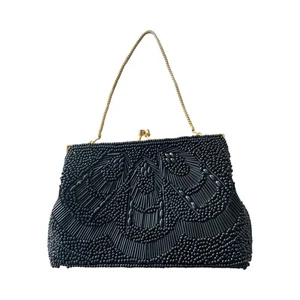 Vintage schwarz Perlen Abendtasche Handtasche Clutch Handtasche mit Goldkette Griff 4,5 * - Bild 1 von 4