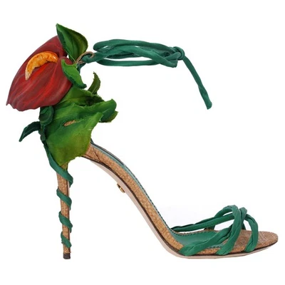 Sandalias de tacón DOLCE & GABBANA flor flamenco correas de seda KEIRA 40 10 Foto 1 de 4