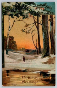 Postcard Christmas Greetings Man in Forest Embossed Germany Posted 1908 Delaware - Picture 1 of 2