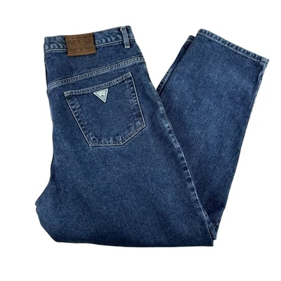 Vintage Guess Jeans Mens 36x30 Blue Denim Tapered Leg Triangle Patch 90s - Image 1 of 4