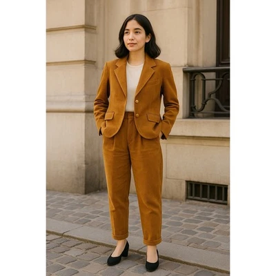 Conjunto de Traje Blazer Pantalones Talla 7 Plisado De Colección Años 80 Unicornio Plateado Para Mujer Pana Tostada Foto 1 de 4