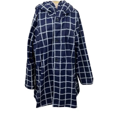 Jessica London Women's 24W Hooded Reversible Raincoat Blue White Button Front - Image 1 of 4