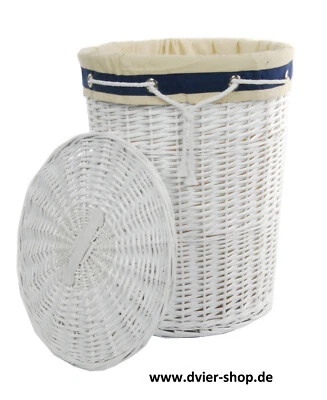 Wäschekorb Wäschetonne weide weiß rund marine Bezug Deckel D.46 H.62 - Bild 1 von 4