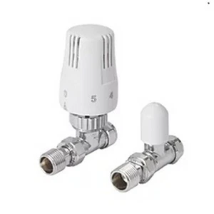 Válvula de radiador termostático recto blanco Flomasta y escudo de cerradura 1/2" x 15 mm - Imagen 1 de 1