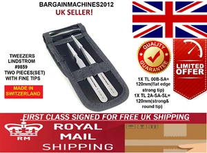 LINDSTORM  9859 TWO PIECES STRONG TIP TWEEZERS SET MADE IN SWITZERLAND  - Picture 1 of 6
