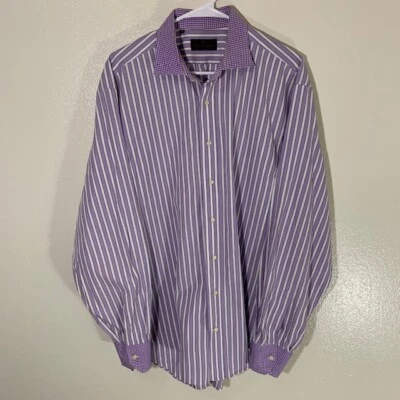 Mens Etro Purple White Striped Long Sleeve Button Dress Shirt Size 44 - Image 1 of 4