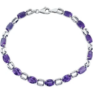 Pulsera de amatista genuina en oro blanco de 14 K - Imagen 1 de 1