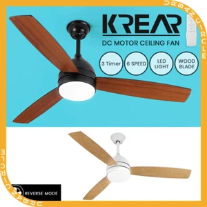 Krear 52'' Wood Ceiling Fan DC Motor with LED Light Remote Control 3 Blades Home - Picture 1 of 32