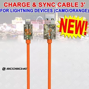 CHARGE & SYNC CABLE 3' FOR LIGHTNING DEVICES (CAMO / ORANGE) I3RT BY SCOSCHE NEW - Picture 1 of 2