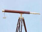 39" antikes nautisches maritimes Teleskop aus glänzendem Messing mit Holzstativ