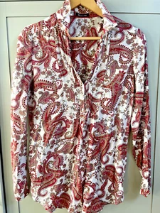 Ladies Blouse red, size 10-12 pink white Paisley pattern Massimo Dutti 38 ITALY - Picture 1 of 7