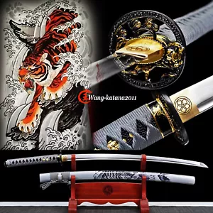 Espada afilada japonesa lista para la batalla Tiger 1095 acero al carbono Yamato samurai Katana - Imagen 1 de 10