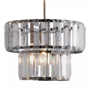 MODERN & STYLISH VALANCIA 2 TIER SMOKEY CHROME ACRYLIC PENDANT LIGHT SHADE - Picture 1 of 3