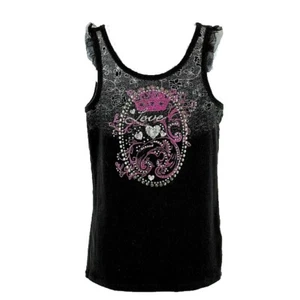 Justice 10 Black Pink Silver Studs Glitter Cotton Spandex Nylon Girls Top - Picture 1 of 6