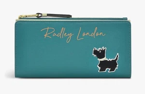 RADLEY TURQUOISE LEATHER BIFOLD MATINEE PURSE WALLET LARGE NEW!!! - Picture 1 of 4